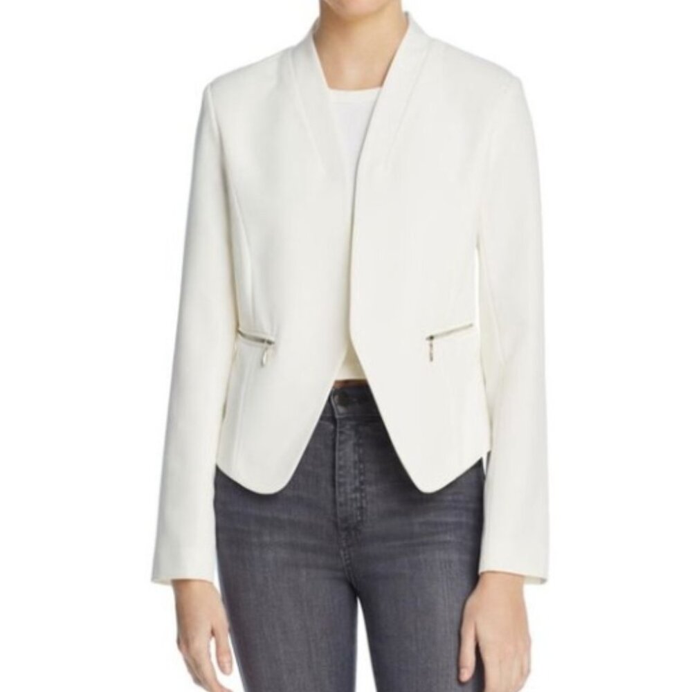 NWT Aqua White Zipper Open Front Blazer Jacket Size S